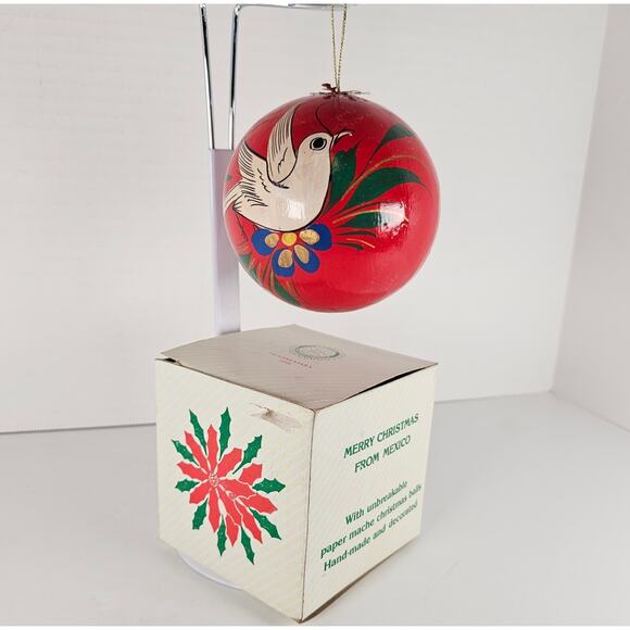 1991 Rotary Mexico Paper Mache Christmas Ornament Dove Red 3" w/ Box Holiday - Picture 14 of 14